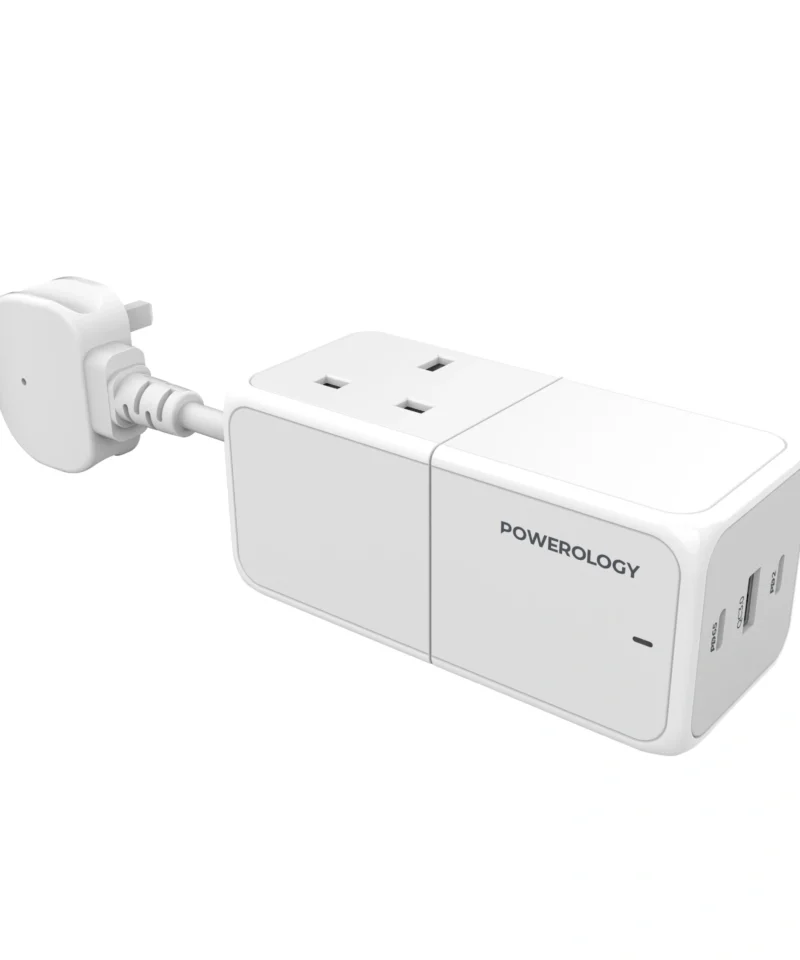 چند راهی هوشمند پاورولوژی Powerology 65W Power Strip With Dual Power Sockets 5 PWPS65W WH 1