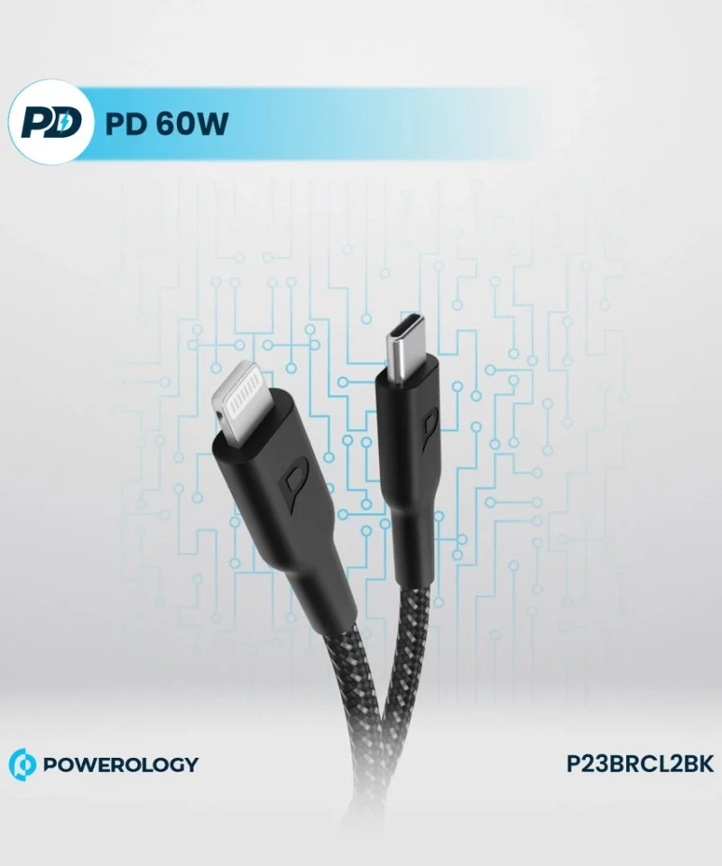 کابل 2 متر USB C به Lightning پاورولوژی Powerology Braided Type-C to Lightning Cable 2M P23BRCL2 9 P23BRCL2 5