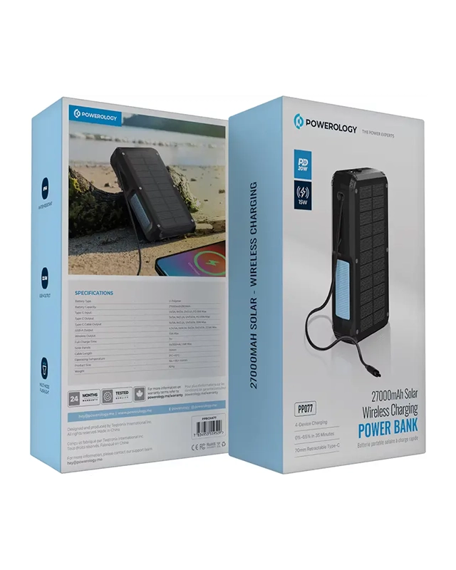 پاوربانک خورشیدی پاورولوژی Powerology 27000mAh Solar Power Bank PPBCHA77 7 PPBCHA77 7