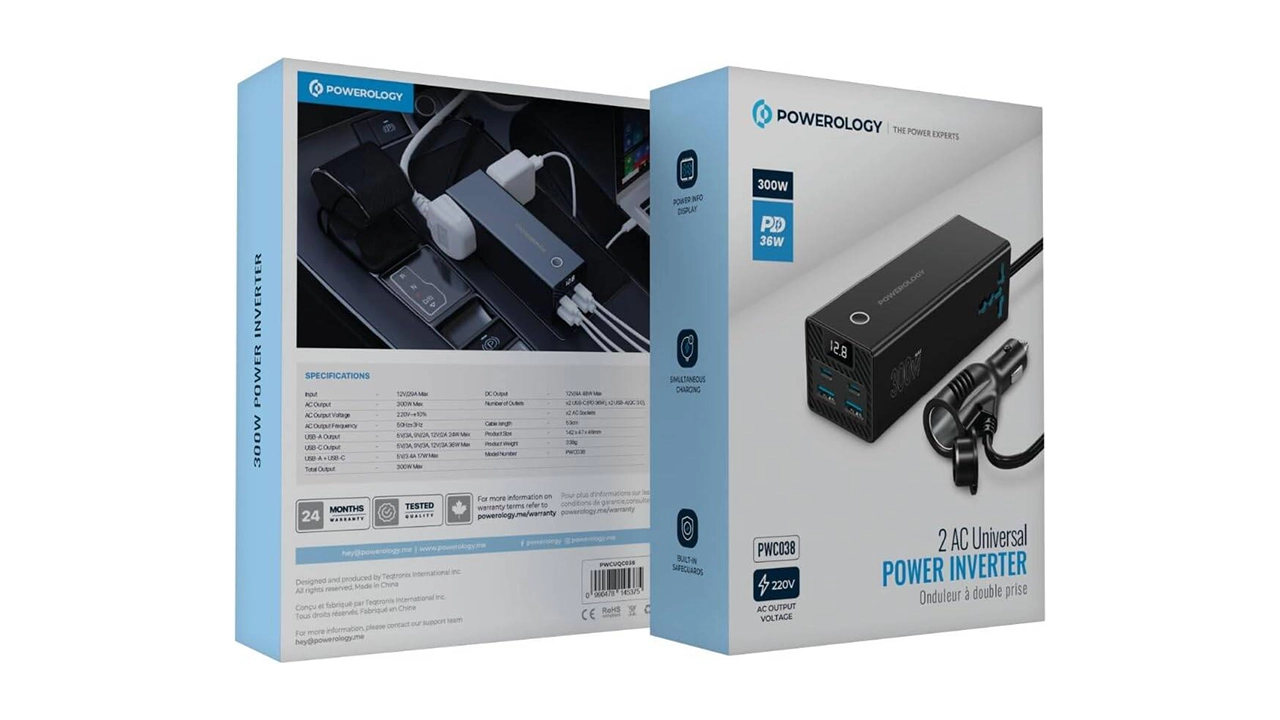 اینورتر 30 وات خودرو پاورولوژی Powerology 300W Car Power Inverter PWCUQC038