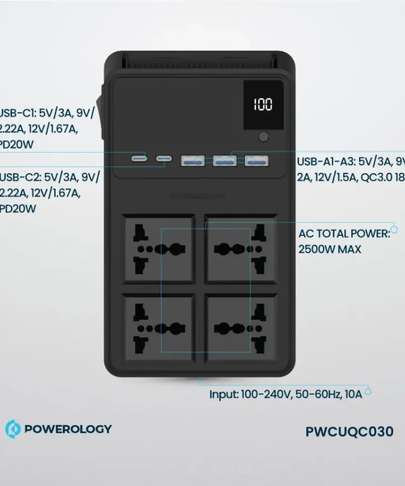 چند راهی برق پاورولوژی Powerology 2500w 4 AC Power Strip PWC029 19 PWC029 7