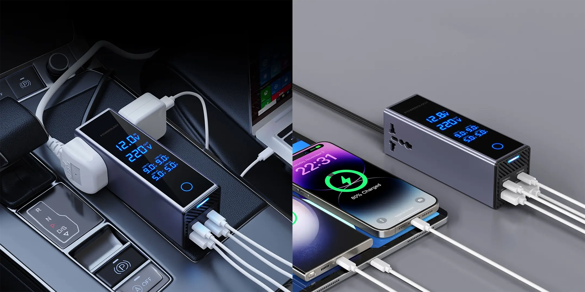 اینورتر خودرو پاورولوژی Powerology 300W Power Inverter PWC044 12 اینورتر خودرو پاورولوژی Powerology 2AC Socket Car Power Inverter 300W