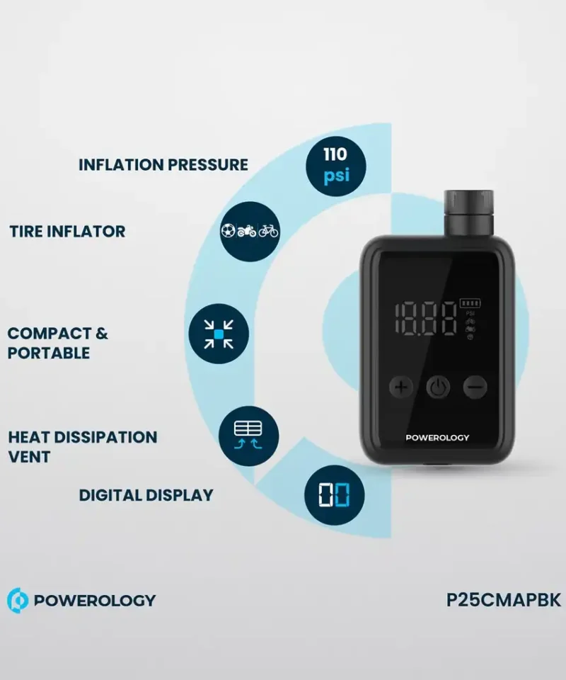 پمپ باد پاورولوژی Powerology Super Compact Tire Inflator P25CMAPBK 19 P25CMAPBK 11