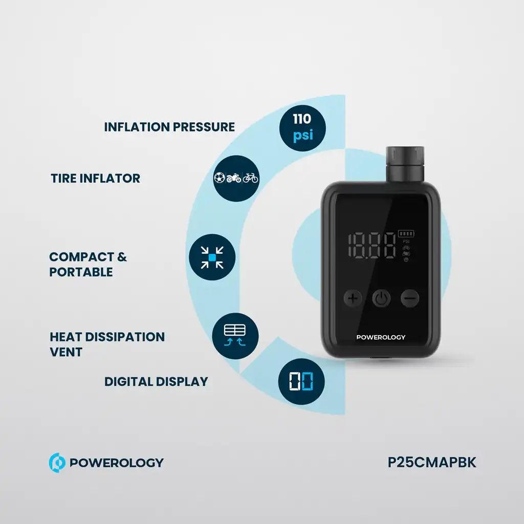 پمپ باد پاورولوژی Powerology Super Compact Tire Inflator P25CMAPBK 10 P25CMAPBK 11