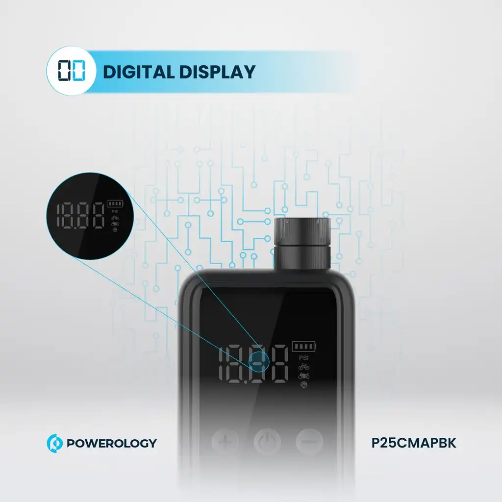 پمپ باد پاورولوژی Powerology Super Compact Tire Inflator P25CMAPBK 2 P25CMAPBK 3